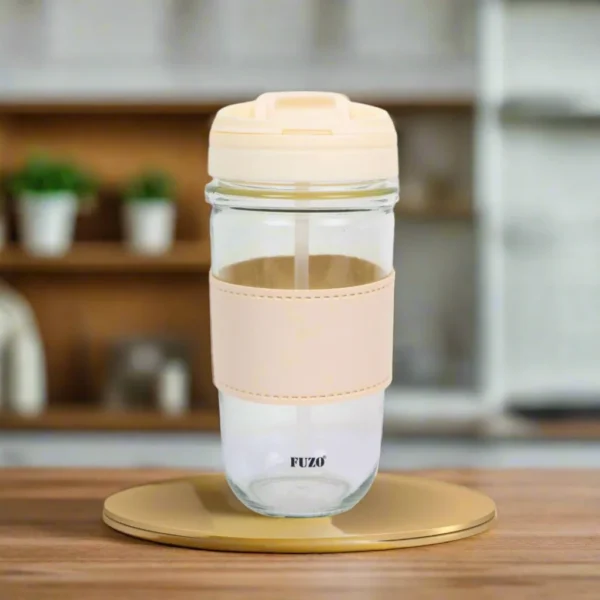 Fuzo FlipSip Glass Mug with Dual Sipper Lid & Mobile Stand - Image 4