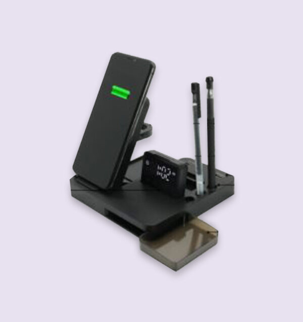 Fuzo ATB (Across The Board)  7 in 1: Desktop Gadget | Wireless Charging Pad | Clock with Alarm | Type C USB Hub | Smartwatch Charger Stand | Desktop Organizer - Image 4
