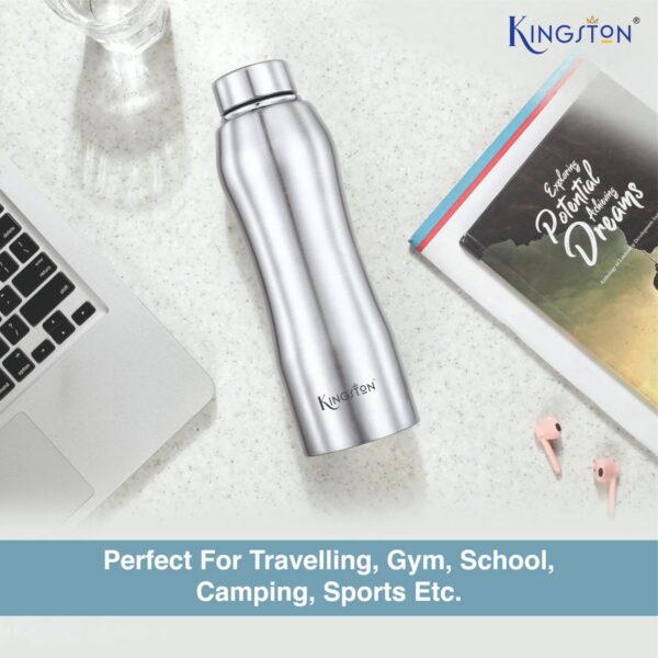 Kingston Mega Slim Stainless Steel 2 Pieces Single Wall Fridge Water Bottle Combo Set 1000ml | Leak Proof | BPA Free | Stain Resistant Travel Friendly Bottle | Spill-Proof, Food Grade Steel | Fridge, Office, School, Travel, Gym, Car (Silver) - Image 5