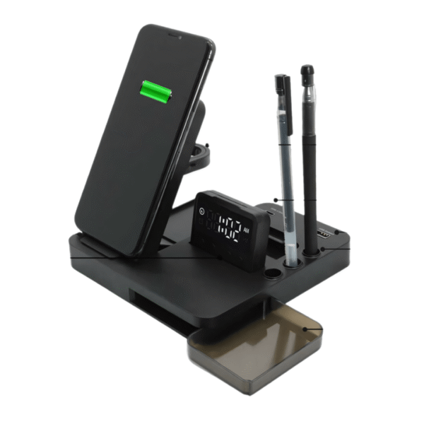 Fuzo ATB (Across The Board)  7 in 1: Desktop Gadget | Wireless Charging Pad | Clock with Alarm | Type C USB Hub | Smartwatch Charger Stand | Desktop Organizer