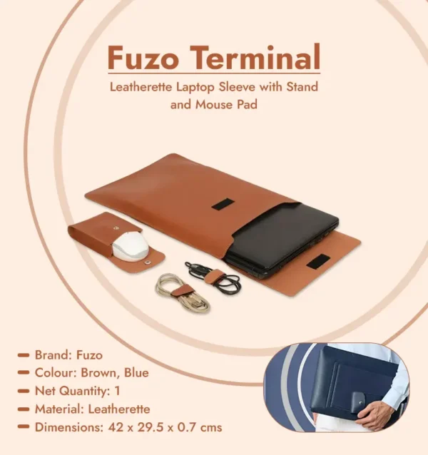 Fuzo Terminal Leatherette Laptop Sleeves with Stand & Mouse Pad
