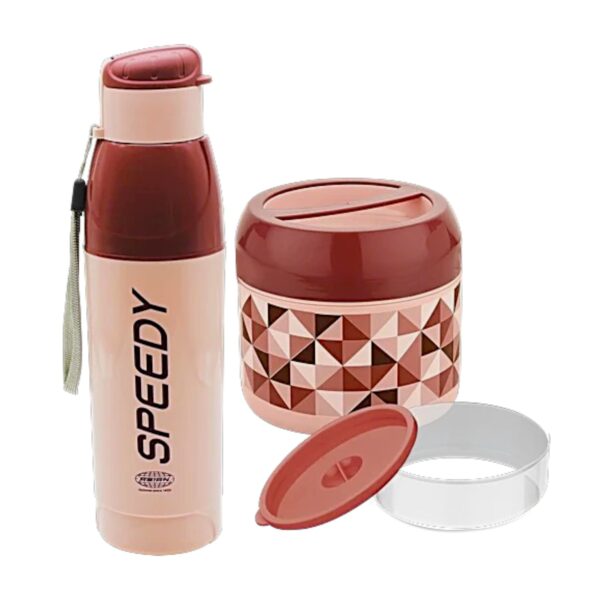Asian Travel Pack Of 2 Piece (1pc Mini Meal Tiffin Box 650ml + 1pc Good Luck Executive Water Bottle 500ml) - Image 3