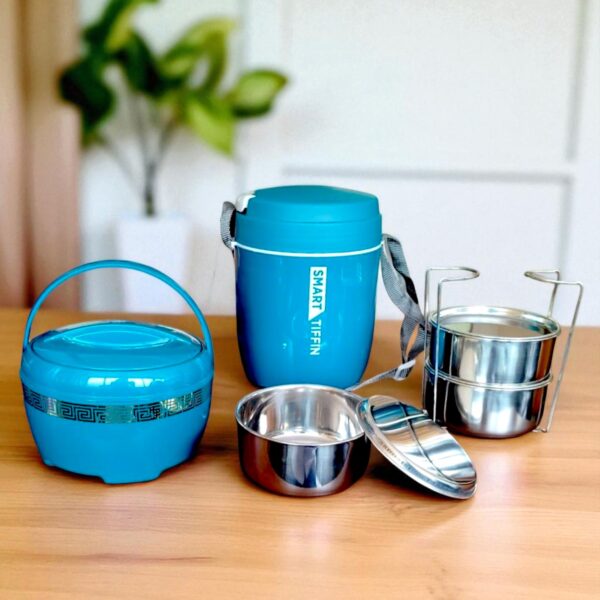 Asian Lunch Flow 2 Piece Combo Set (1pc Smart Tiffin Carrier 3 + 1pc Marco Gold 1200ml Casserole) - Image 2