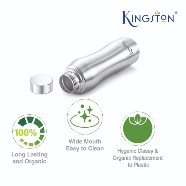 Kingston Mega Slim Stainless Steel 2 Pieces Single Wall Fridge Water Bottle Combo Set 1000ml | Leak Proof | BPA Free | Stain Resistant Travel Friendly Bottle | Spill-Proof, Food Grade Steel | Fridge, Office, School, Travel, Gym, Car (Silver) - Image 3