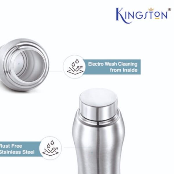 Kingston Mega Slim Stainless Steel 2 Pieces Single Wall Fridge Water Bottle Combo Set 1000ml | Leak Proof | BPA Free | Stain Resistant Travel Friendly Bottle | Spill-Proof, Food Grade Steel | Fridge, Office, School, Travel, Gym, Car (Silver) - Image 4