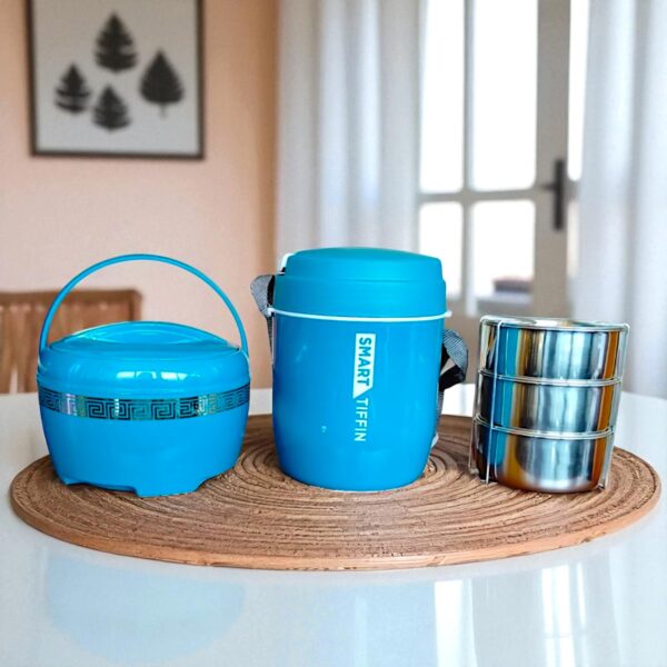Asian Lunch Flow 2 Piece Combo Set (1pc Smart Tiffin Carrier 3 + 1pc Marco Gold 1200ml Casserole)