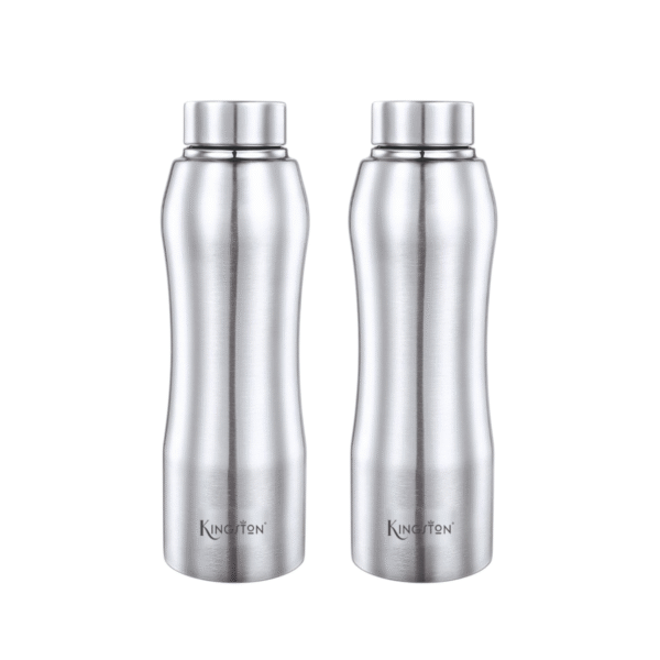 Kingston Mega Slim Stainless Steel 2 Pieces Single Wall Fridge Water Bottle Combo Set 1000ml | Leak Proof | BPA Free | Stain Resistant Travel Friendly Bottle | Spill-Proof, Food Grade Steel | Fridge, Office, School, Travel, Gym, Car (Silver)
