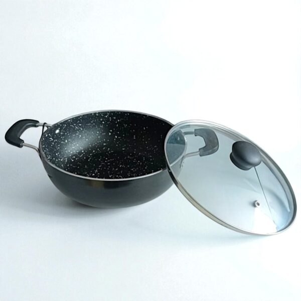Hichef Deep Kadhai With Glass Lid No.12 4mm (220mm) Black Marble - Image 2