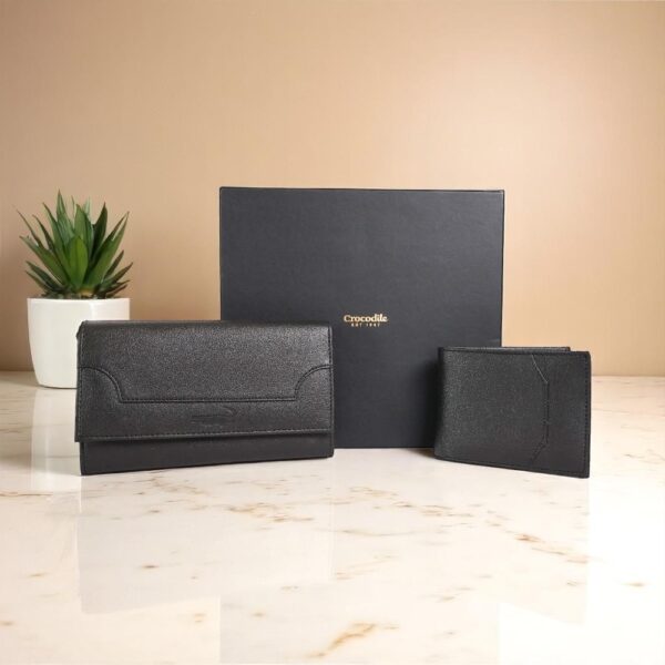 Crocodile Plain Wallet With Ladies Purse Combo Set Black