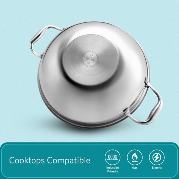 VAYA Hautechef Triply Stainless Steel Kadai with Glass Lid, 24cm, 2.5L, Induction Compatible - Image 4