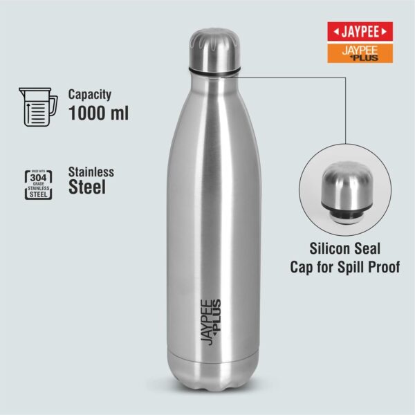 Jaypee Plus Alpha 1000 Stainless Steel Vacuum Insulated Water Bottle, 1000ml, Metallic - Image 2