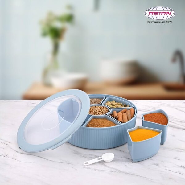 Asian Plastowares Flavor Mate Masala Box Spice Box with 7 Containers with Spoon