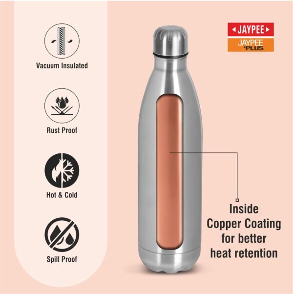 Jaypee Plus Alpha 1000 Stainless Steel Vacuum Insulated Water Bottle, 1000ml, Metallic - Image 5