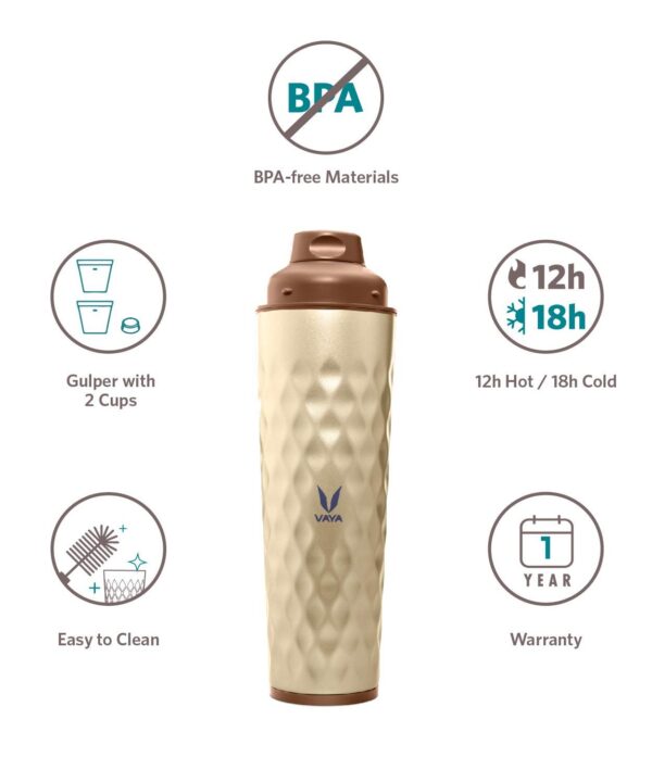 Vaya Drynk 600ml - Vacuum Insulated Stainless Steel Thermos Flask with Gulper lid and 2 Cups - Image 2