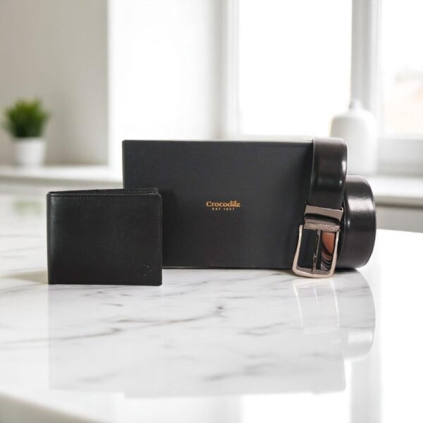 Crocodile Plain Wallet With Belt Combo Set