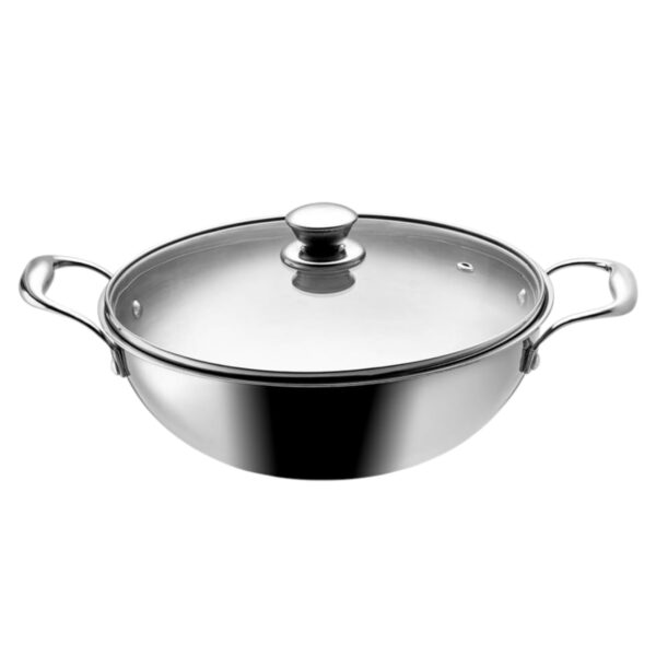 VAYA Hautechef Triply Stainless Steel Kadai with Glass Lid, 24cm, 2.5L, Induction Compatible