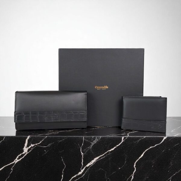 Crocodile Wallet With Purse Combo Set Black