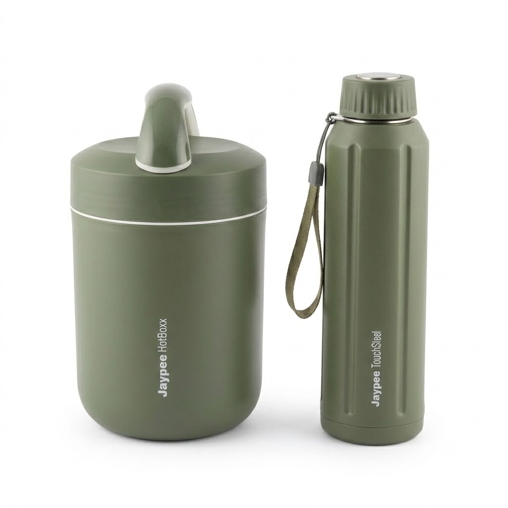 Jaypee Hotboxx 3 Tiffin Lunch Box with Touchsteel Water Bottle Combo