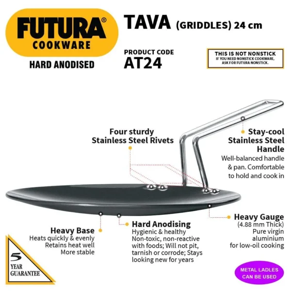 Hawkins AT24 Futura Hard Anodised Tawa - 24 cm - Image 3