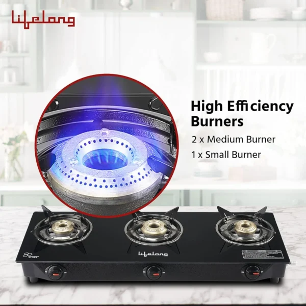 Lifelong LLGS930 3 Burner Glass Top Gas Stove - Image 3