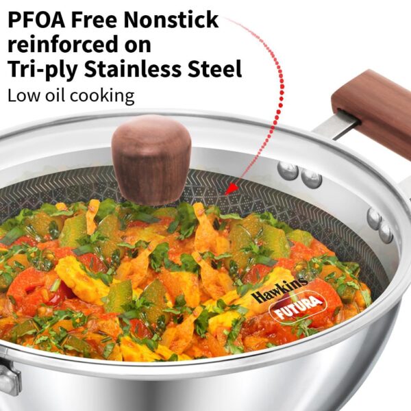 Hawkins 2.5 Litre Triply Stainless Steel Deep Kadai with Glass Lid, Induction Base 22CM NSDK25G - Image 3