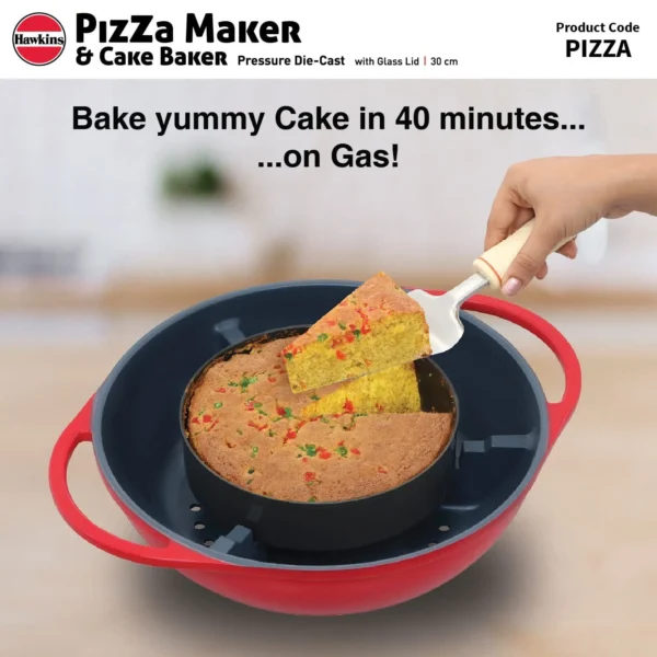 Hawkins Diecast 29cm Nonstick Pizza Maker and Cake Baker with Glass Lid - Image 2