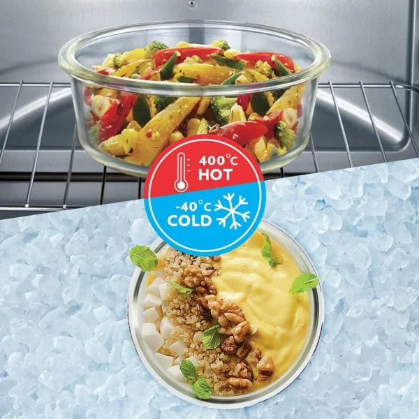 Borosil Klip-N-Store Microwavable 2 Piece Glass Storage Container Set (400ml + 620ml) - Image 2
