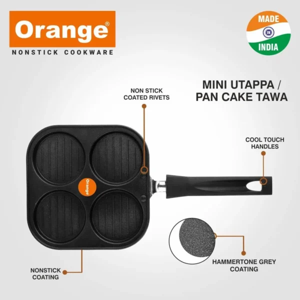 Orange Non-Stick Diecast 4 in 1 Multi-Snack Maker Pancake Tawa/Mini Uttapam Tawa (ONSC080) - Image 3