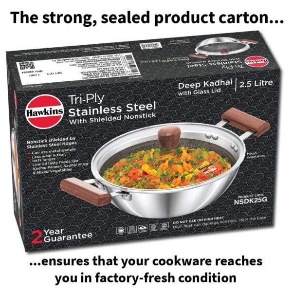 Hawkins 2.5 Litre Triply Stainless Steel Deep Kadai with Glass Lid, Induction Base 22CM NSDK25G - Image 5