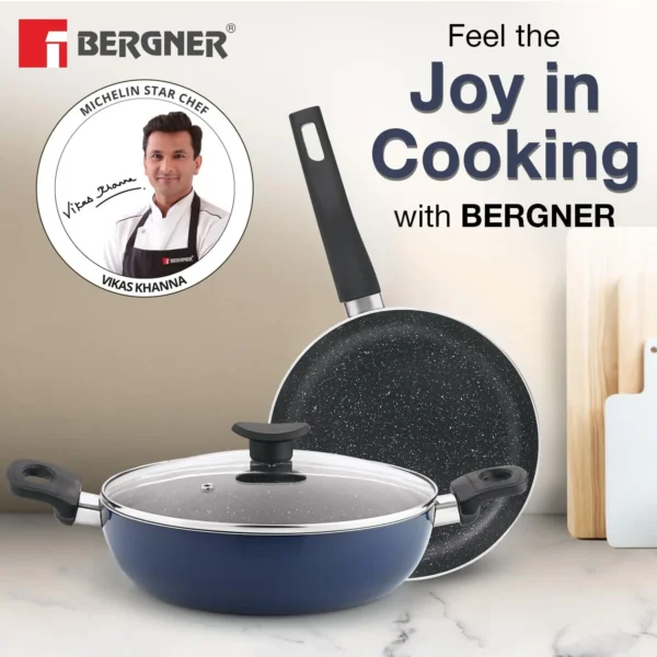 Bergner Aloe 3-Layer+ Non-Stick Coating 3 Piece Cookware Set - 24cm (2.5 L) Kadai with Glass Lid and 24cm Frypan (BGIN-2236) - Image 4