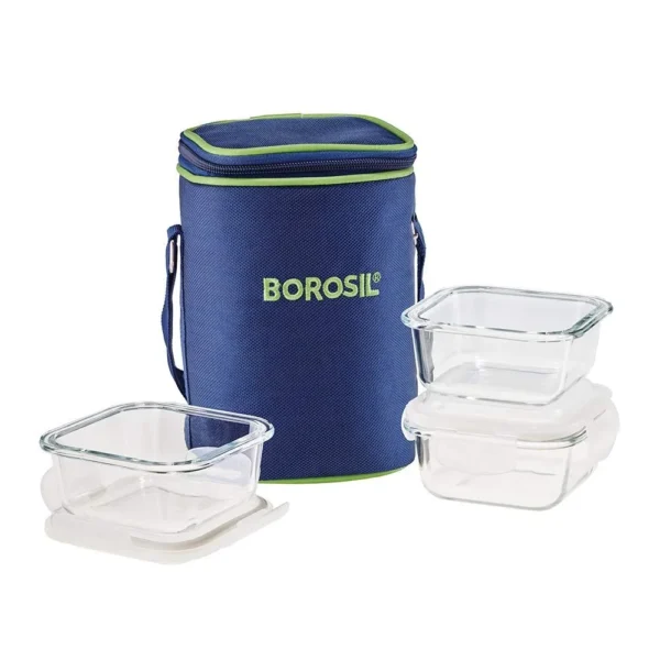 Borosil Micro Klip n Store Glass Lunch Box Set of 3, 320 ml - Image 2