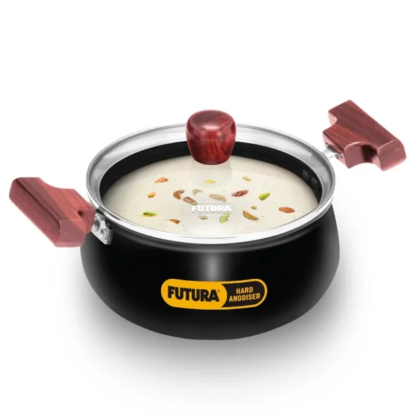 Hawkins Futura 2 Litre Cook n Serve Hard Anodised Biryani Handi with Glass Lid, 3L, 20CM (ACH30G)