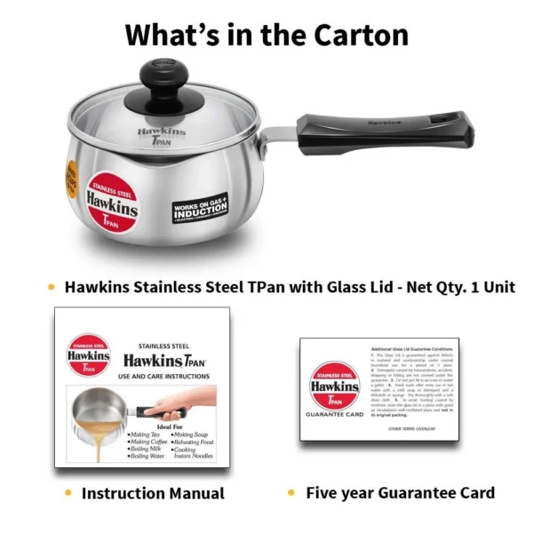 Hawkins SST10G Stainless Steel Induction Compatible Tpan with Glass Lid - 1 L - Image 2