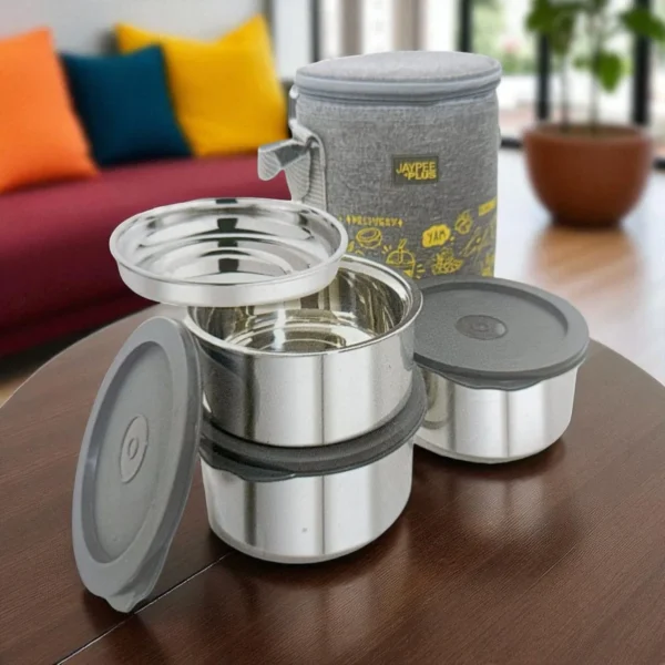 Jaypee Plus Magicseal 3 Stainless Steel Container Lunch Box (350mlX2 + 250mlX1) - Image 3