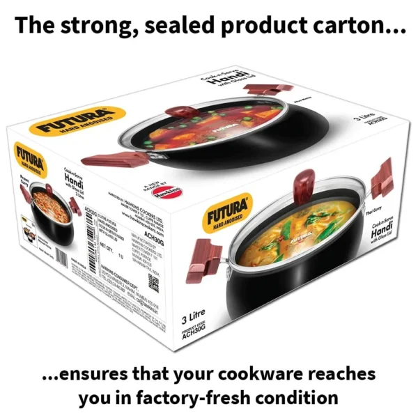 Hawkins Futura 2 Litre Cook n Serve Hard Anodised Biryani Handi with Glass Lid, 3L, 20CM (ACH30G) - Image 4