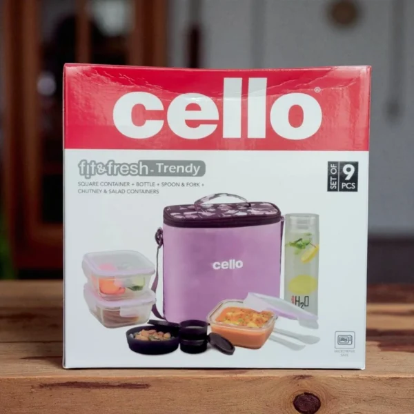 Cello Fit & Fresh Trendy Square Glass Lunch Box Set Of 9pc - Image 3