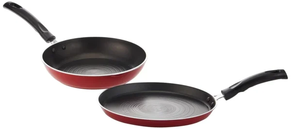 Pigeon by Stovekraft Carlo Induction Base Aluminium Cookware Gift Set, 4-Pieces, Red (Tawa,Fry Pan,Kadai,Glass Lid) - Image 2