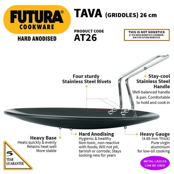 Hawkins AT26 Futura Hard Anodised Tava - 26 cm - Image 4