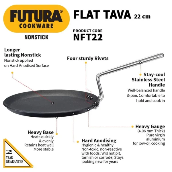 Hawkins Futura Nonstick Flat Tawa - 22 cm (NFT22) - Image 3