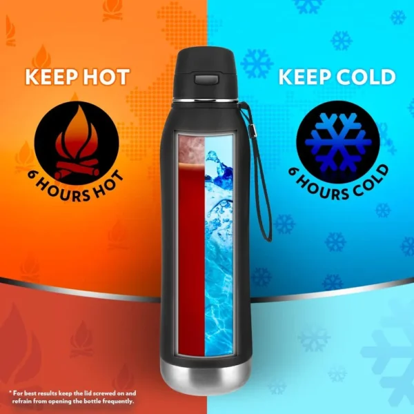 Borosil Rivera Stainless Steel Vacuum Insulated Water Bottle, 600ml, Black - Image 3