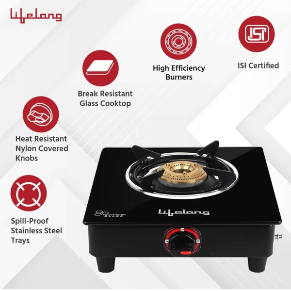 Lifelong LLGS201 Open Single Burner Glass Gas Stove - Image 4