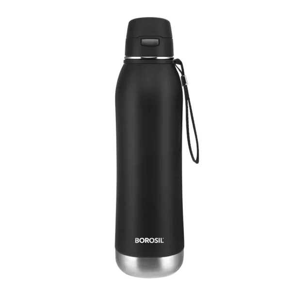 Borosil Rivera Stainless Steel Vacuum Insulated Water Bottle, 600ml, Black - Image 4