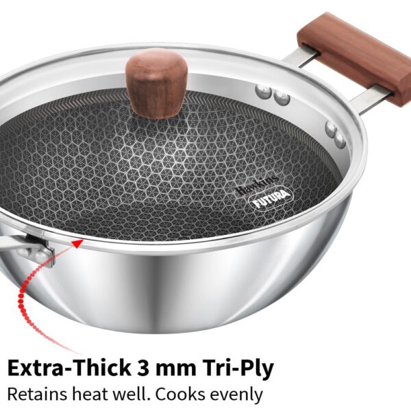 Hawkins 2.5 Litre Triply Stainless Steel Deep Kadai with Glass Lid, Induction Base 22CM NSDK25G - Image 4