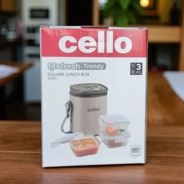 Cello Fit & Fresh Trendy 3 Square Glass Container Lunch Box 320ml - Image 2