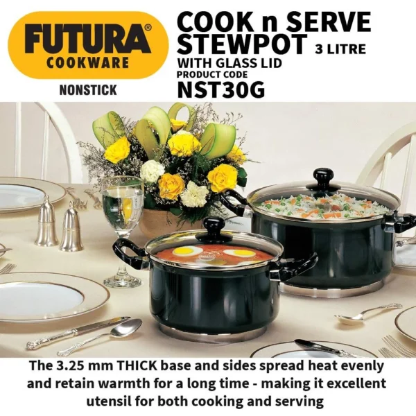 Hawkins NST30G Futura Nonstick Cook-n-Serve Stewpot with Glass Lid - 3L - Image 2