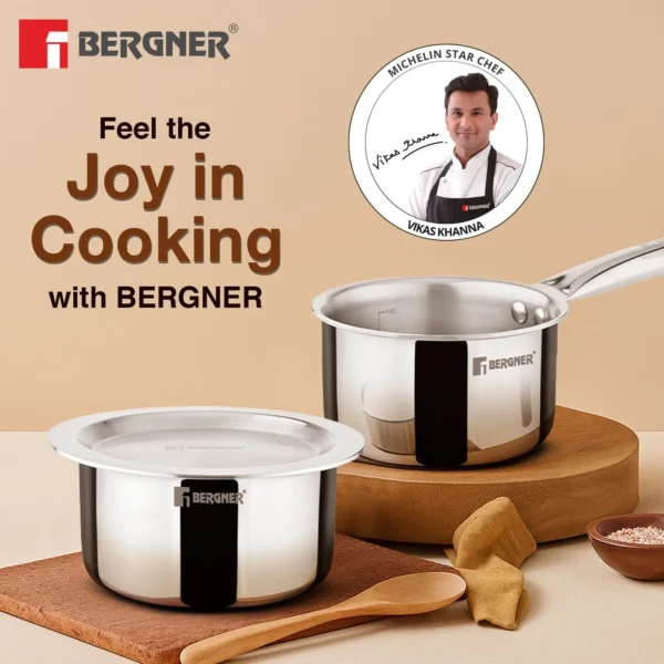 Bergner Tripro Triply 3 Piece Stainless Steel Cookware Happy Set - Image 4