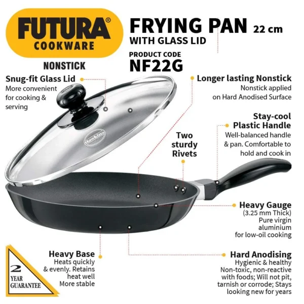 Hawkins NF22G Futura Nonstick Frying Pan with Glass Lid - 1L - Image 3