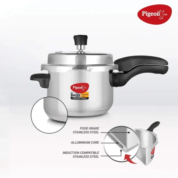 Pigeon Inox Stainless Steel Induction Base Pressure Cooker Outer Lid - 5 L - Image 4