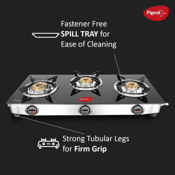 Pigeon Ayush Glass Top 3 Burner Gas Stove - Image 4