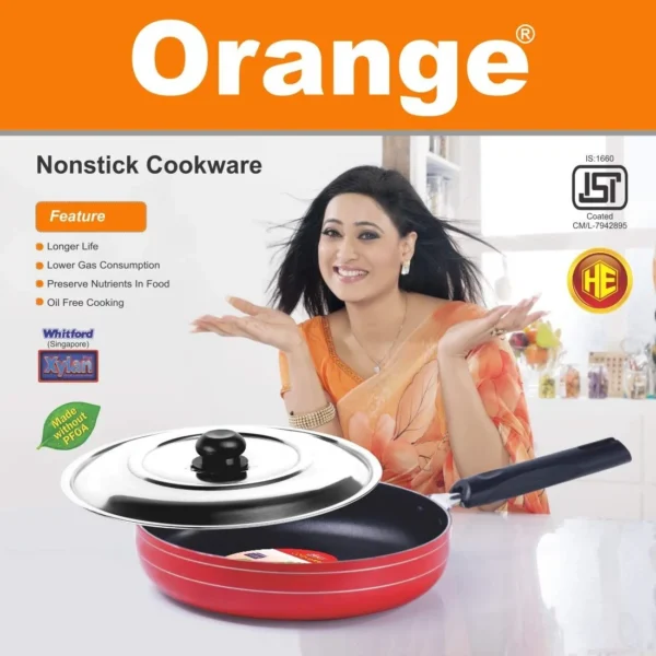 Orange Nonstick Fry Pan with SS Lid - 2L (240mm) FP12 - Image 3